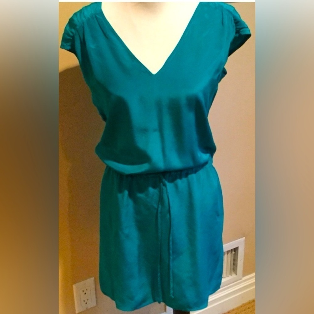 Rory beca XS $238 teal emerald silk drawstring dress NWT